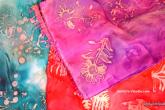 Batik Silk Scarves, 3 hour class for $40, 100% silk scarves measure 12 x 60 inches. Beginner's welcome! Student will need to bring freezer paper, paper towels and a block of paraffin wax.